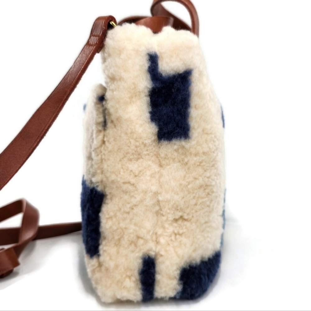 Madewell Transport White & Blue   Checkered Sherpa Small Satchel Crossbody Bag - Picture 5 of 14